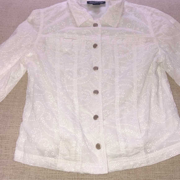 Jones New York Signature White Eyelet Jacket Petite Medium - Picture 2 of 11